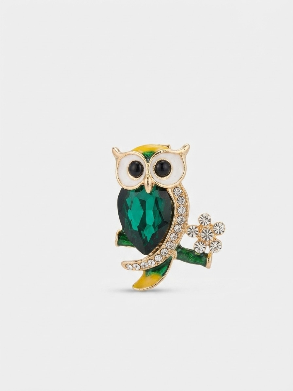 NEW Gold-Tone Green Crystal Owl Pin Brooch (0376)